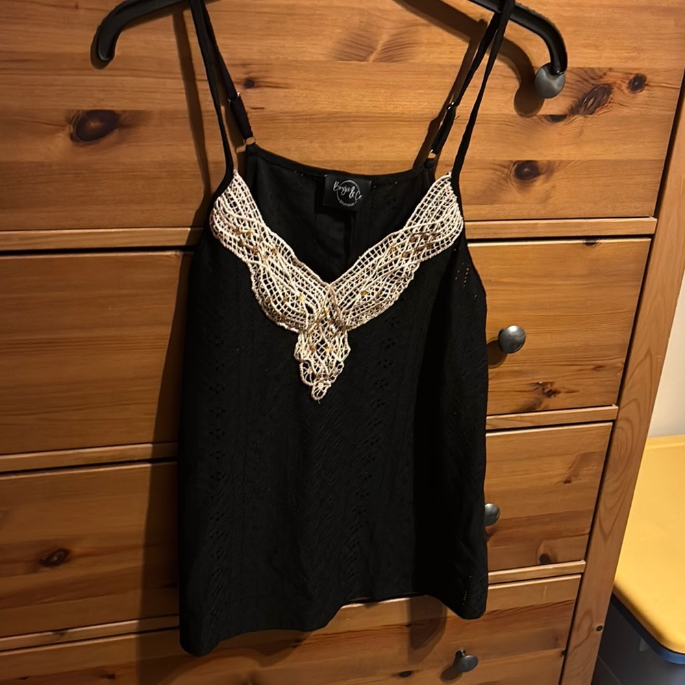 Elegant Black Camisole with Cream Lace by Topshop